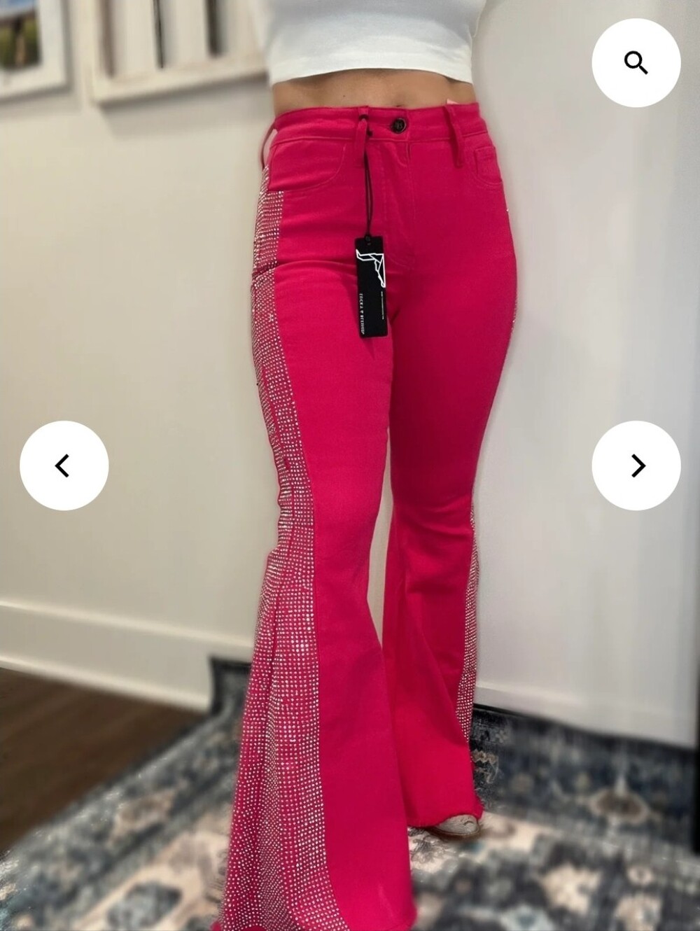 NEW!!! Lucky & Blessed Hot Pink Rhinestone Side-Stripe Flared Pants, NWT - Picture 4 of 7